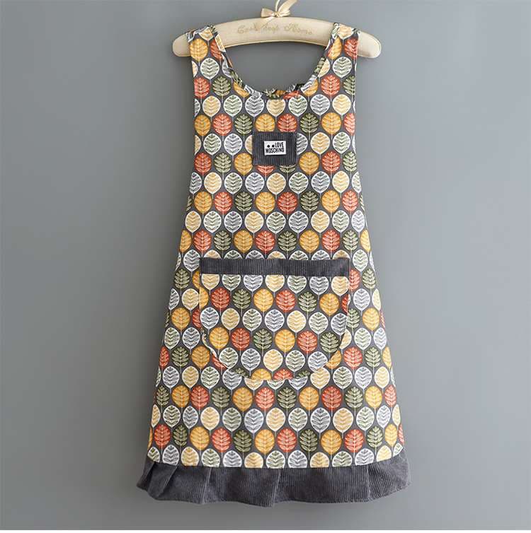 フリル保育士 エプロン 落ち葉 コーデュロイ ブルー グレー レッド