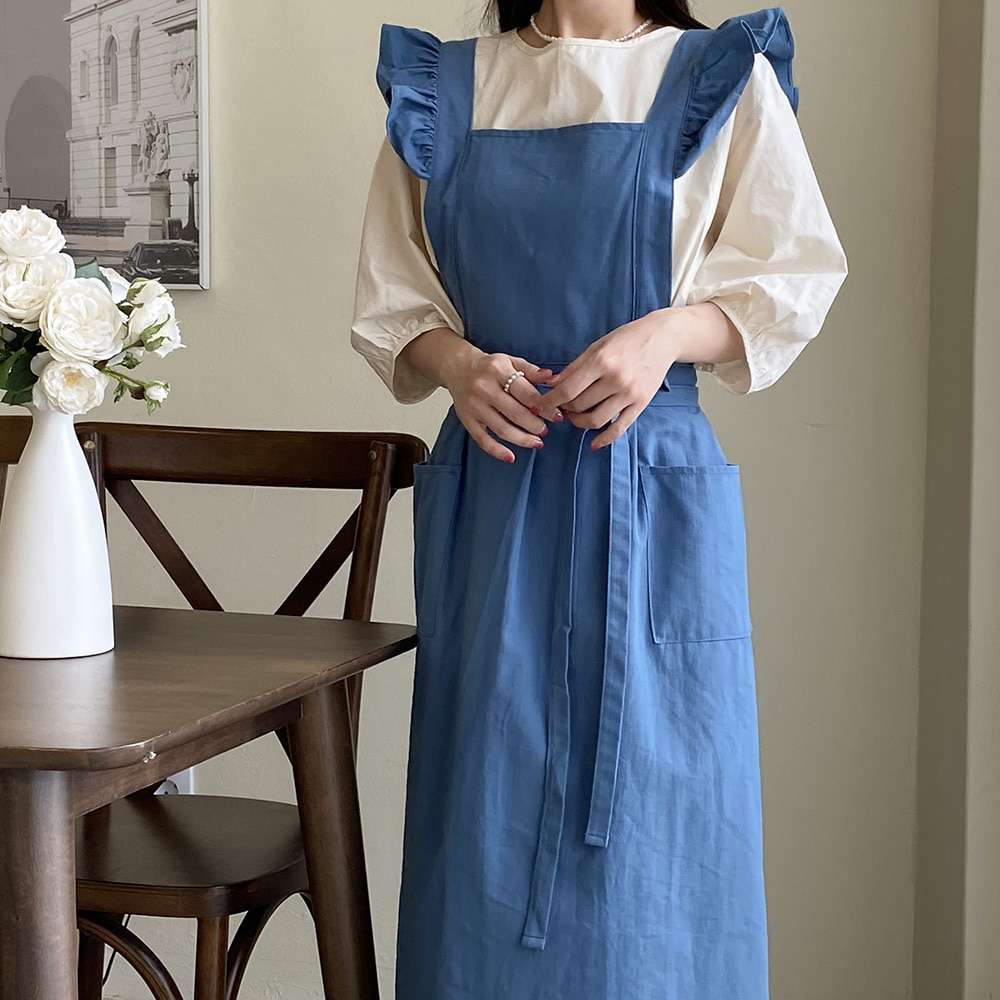 フリルデザイン 保育士 エプロンワンピース