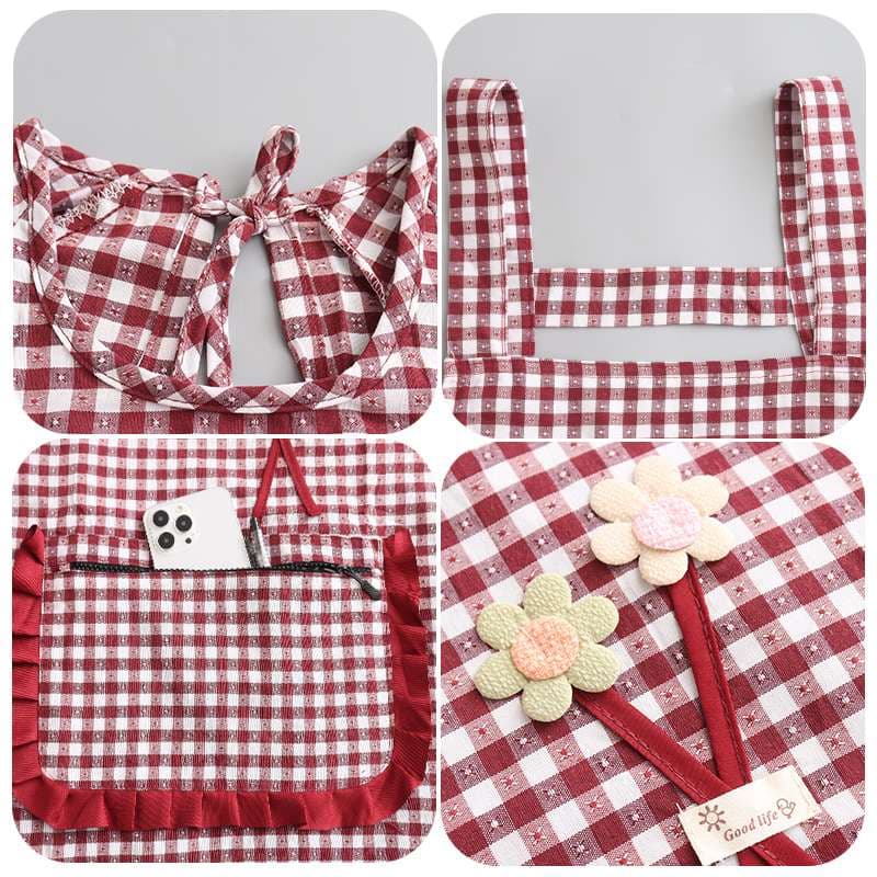 保育士 エプロン チェック柄 保育士 エプロンワンピース ブラック レッド