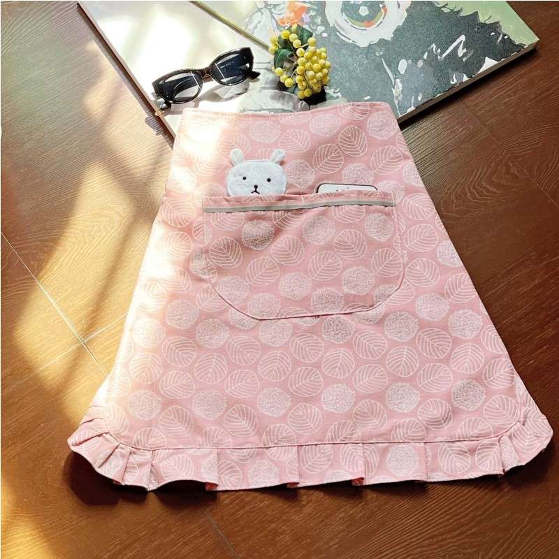 うさぎポケット付きリーフ柄ハーフ保育士 エプロン