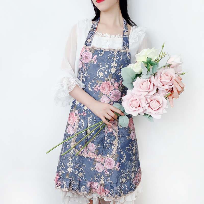 優雅な花柄フリル保育士 エプロン