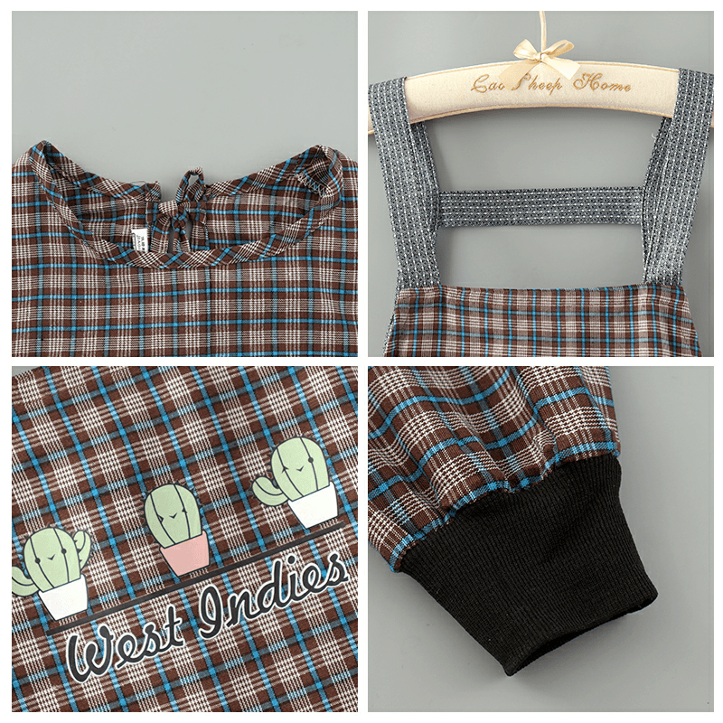 保育士 エプロン チェック柄 カクタス 刺繍 保育士 エプロンワンピース ブラック レッド グリーン
