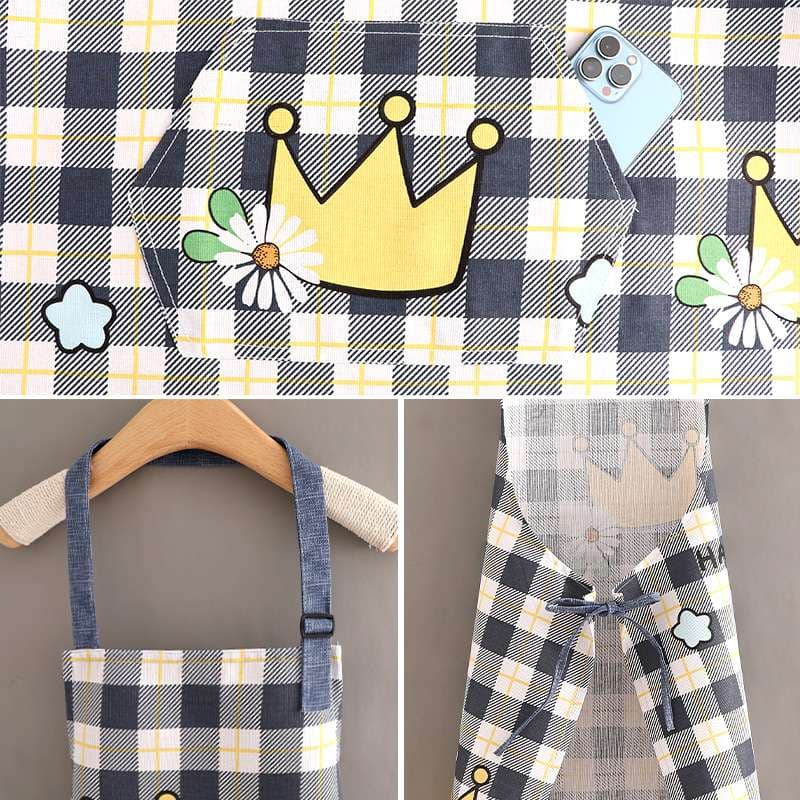 保育士 エプロン チェック フルーツ柄 キッズ 2点セット ブルー グレー