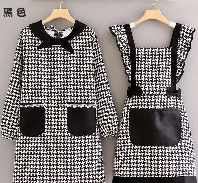 保育士 エプロン ドレス セット モノトーン 千鳥柄 チェック柄 ブラック オレンジ クラシック