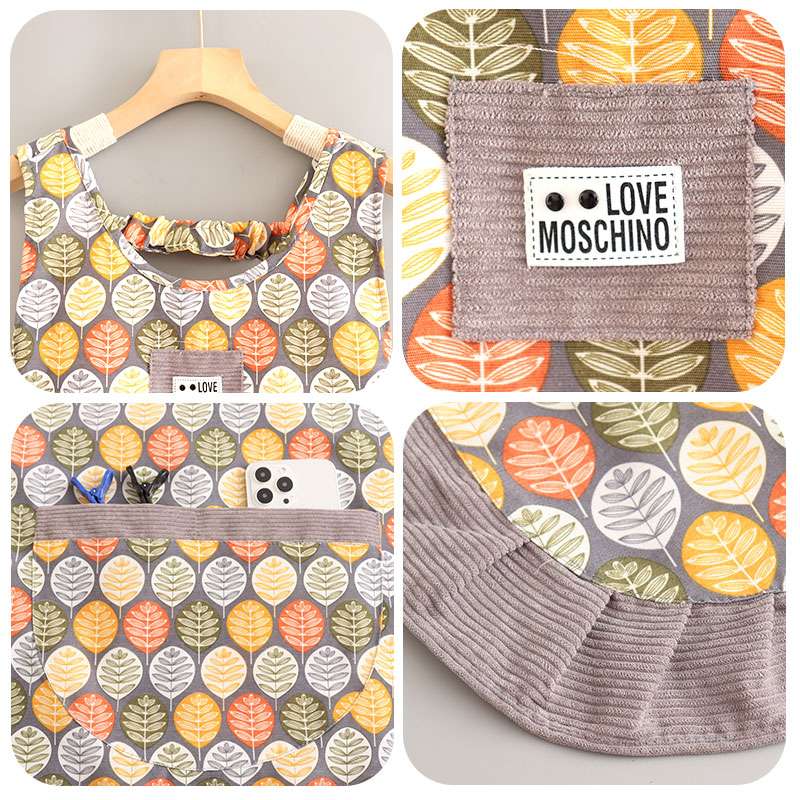 保育士 エプロン 北欧風 リーフ柄 ポケット付き 保育士 エプロンワンピース グリーン レッド