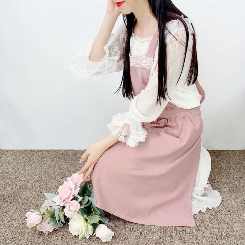 レース襟付き保育士 エプロンワンピース