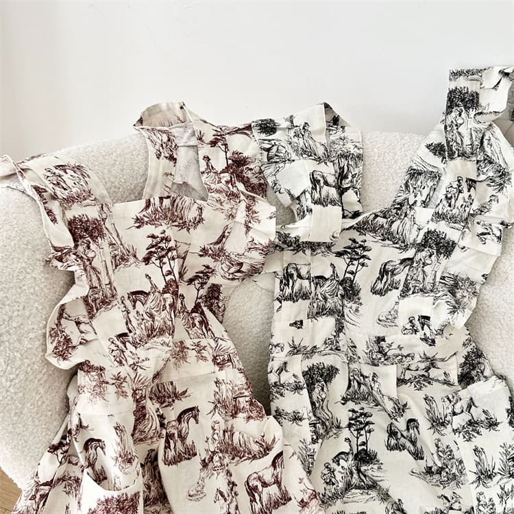 保育士 エプロン 北欧風おしゃれな袖なしフリル付きエプロン