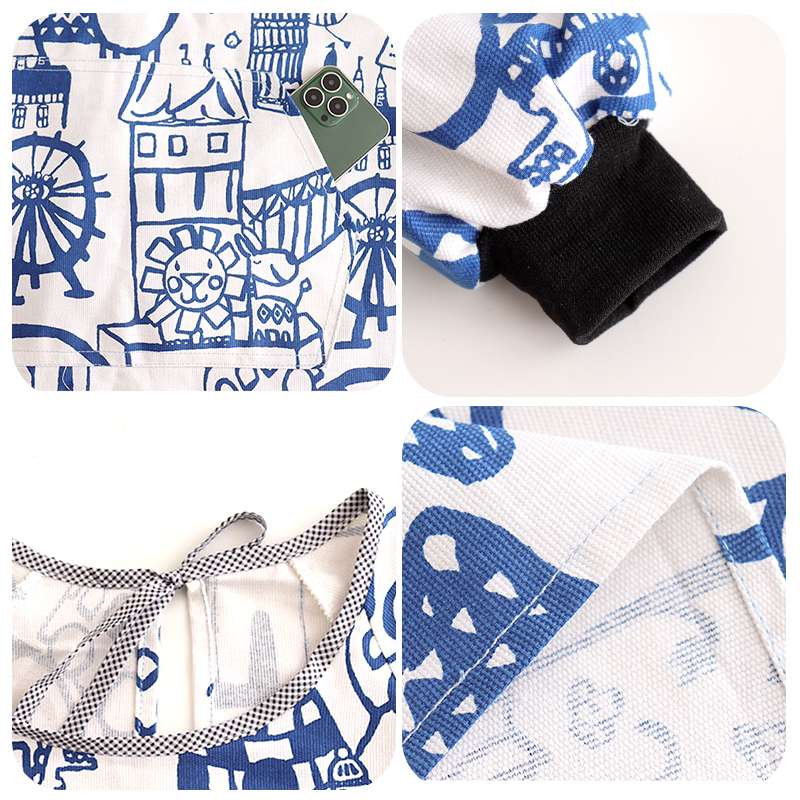 保育士 エプロン 親子セット ホワイト 世界旅行デザイン