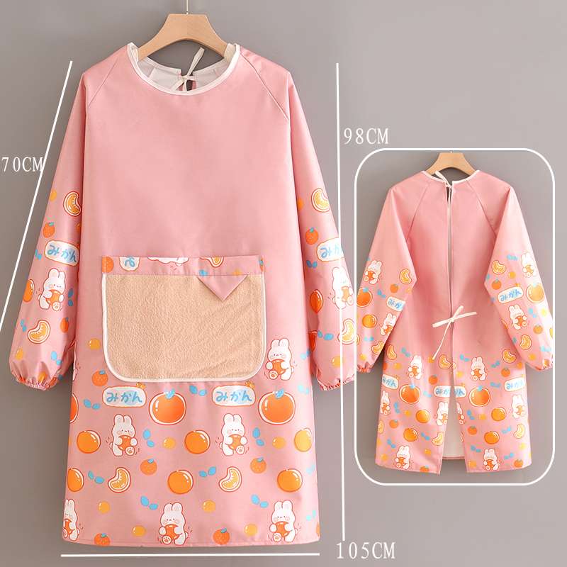 保育士 エプロン うさぎ フルーツ かわいい 保育士 エプロンワンピース 袖付き ポケット付き ブルー ピンク ブラック