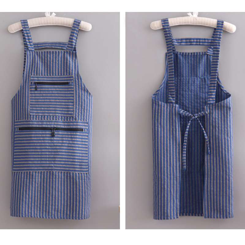 保育士 エプロンドレス ストライプ柄 ポケット付き ブルー ピンク レッド