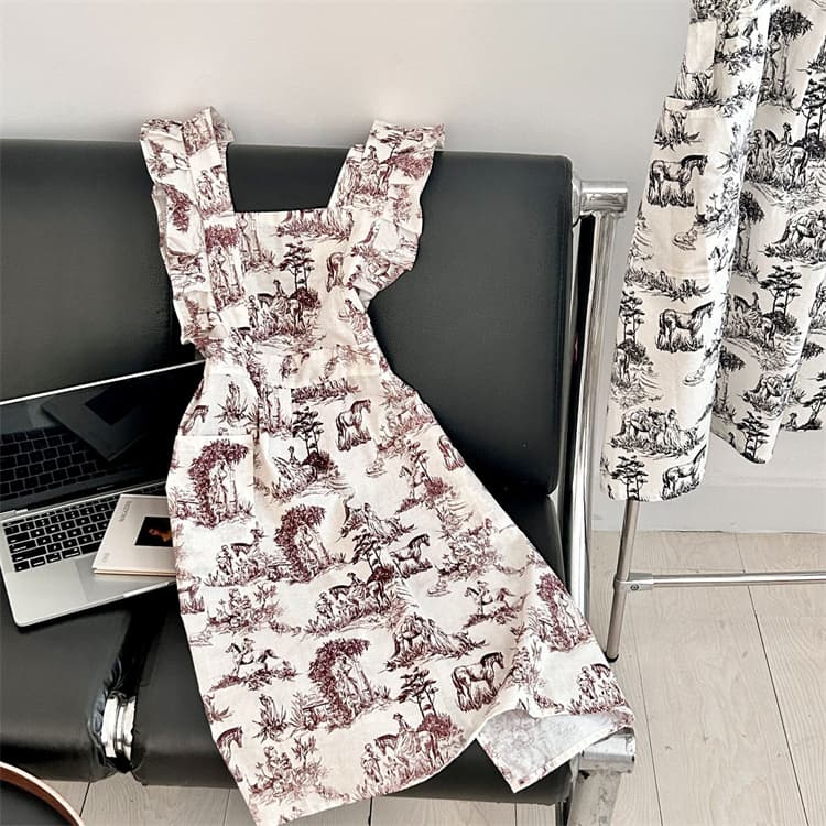 保育士 エプロン 北欧風おしゃれな袖なしフリル付きエプロン