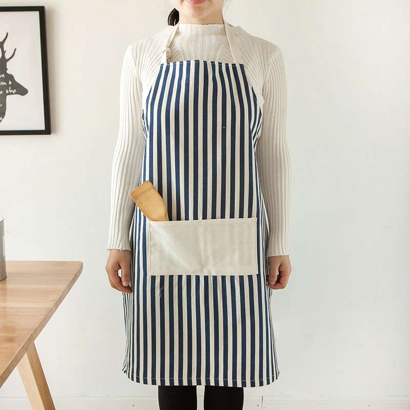 ストライプ柄保育士 エプロン ポケット付き