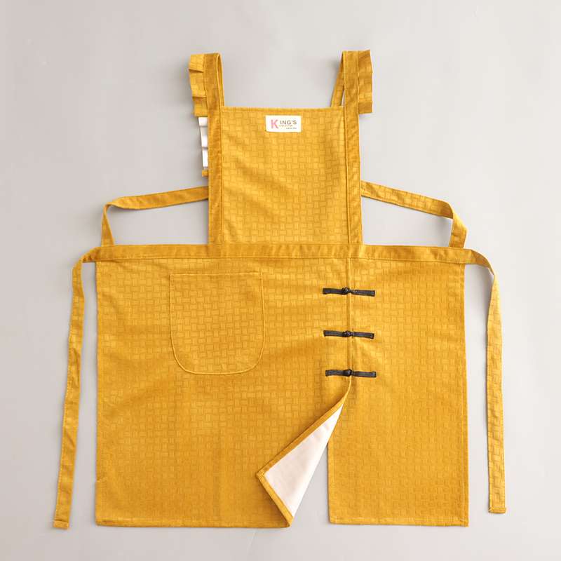 保育士 エプロン キッチン保育士 エプロン レトロ風フリル付き グリーン イエロー