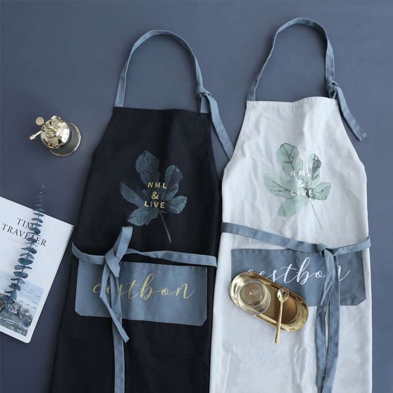 リーフ柄ポケット付きおしゃれ保育士 エプロン