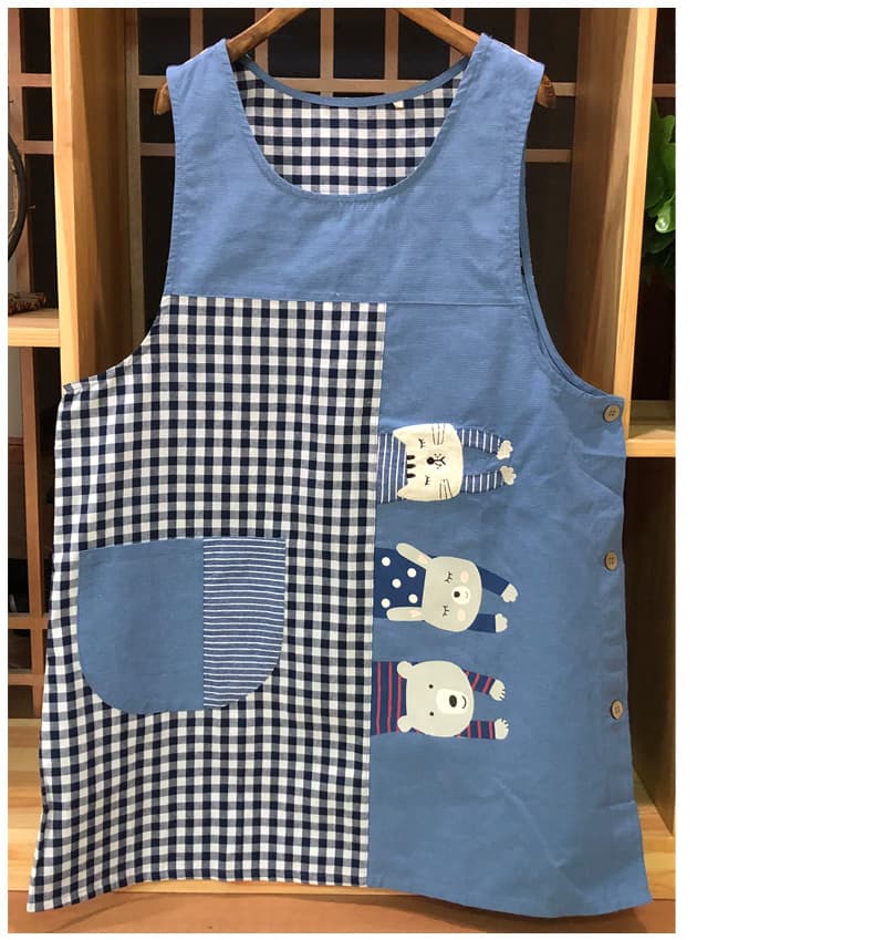 保育士 エプロン 三匹の動物さん アップリケ アニマル ピンク ブルー