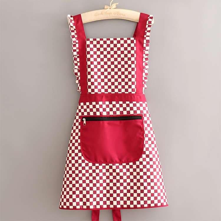 保育士 エプロン チェッカーフラッグ 市松模様 キッチン保育士 エプロン ブラック レッド ブラウン