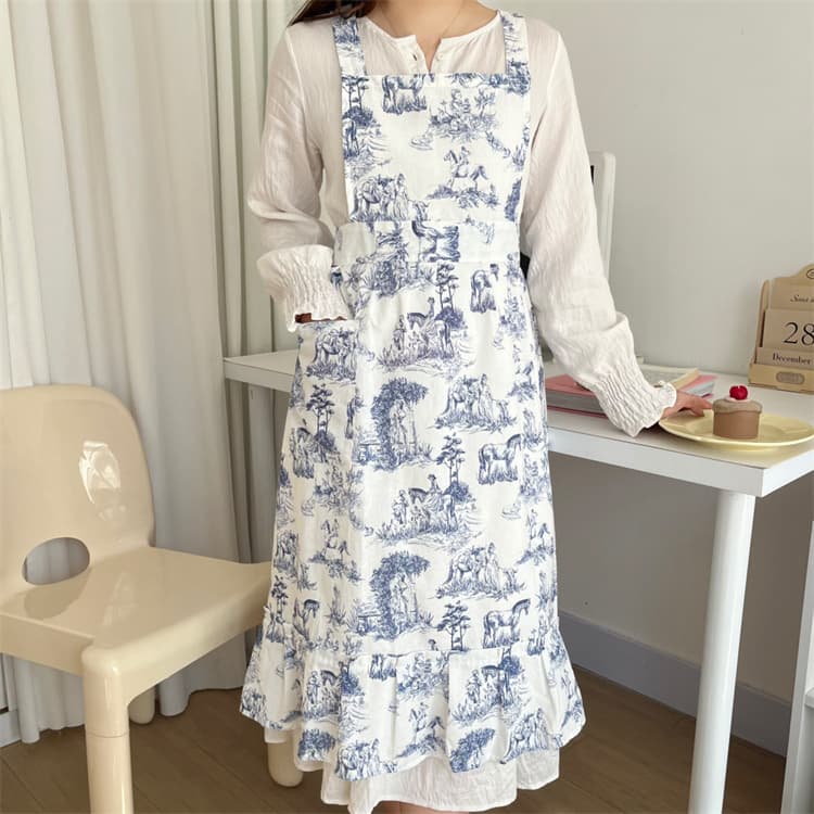 保育士 エプロン 北欧風おしゃれな袖なしフリル付きエプロン