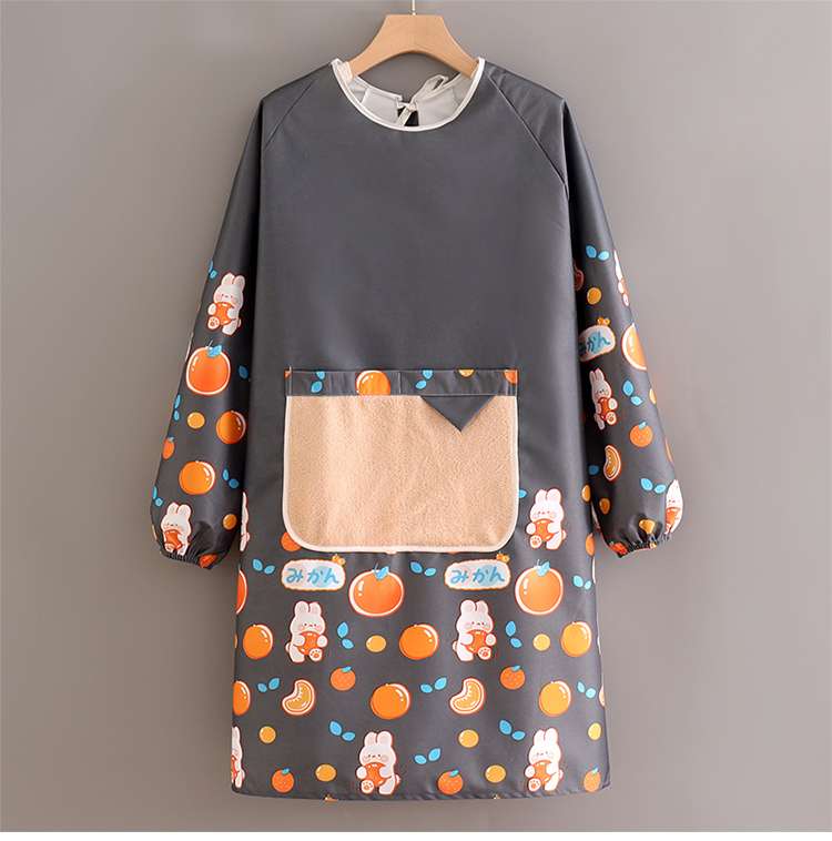 保育士 エプロン うさぎ フルーツ かわいい 保育士 エプロンワンピース 袖付き ポケット付き ブルー ピンク ブラック