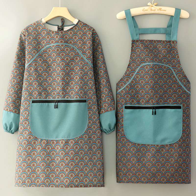 保育士 エプロンドレス 和風モダン柄 セット オレンジ ブルー