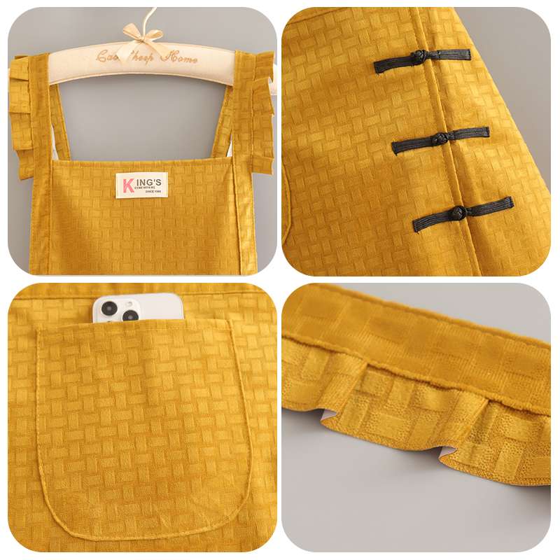 保育士 エプロン キッチン保育士 エプロン レトロ風フリル付き グリーン イエロー