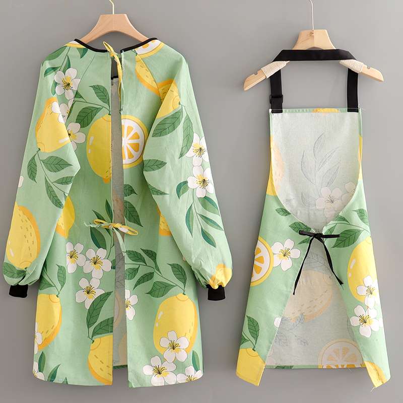 保育士 エプロン レモン柄 フルーツ フルーツガーデン 保育士 エプロンワンピース セット グリーン