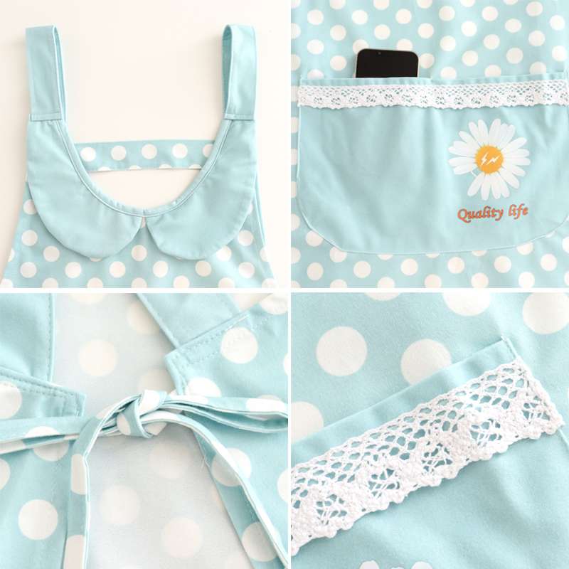 保育士 エプロン ポルカドット デイジー 水玉 花柄 保育士 エプロンドレス グリーン オレンジ ブルー ピンク