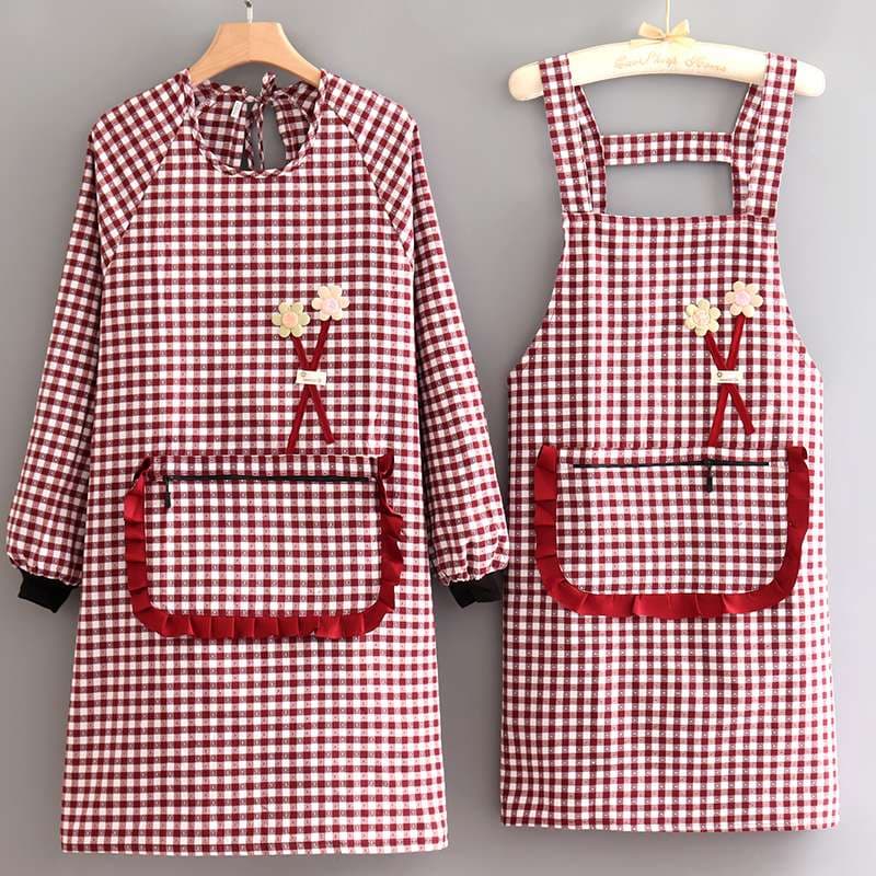 保育士 エプロン チェック柄 保育士 エプロンワンピース ブラック レッド