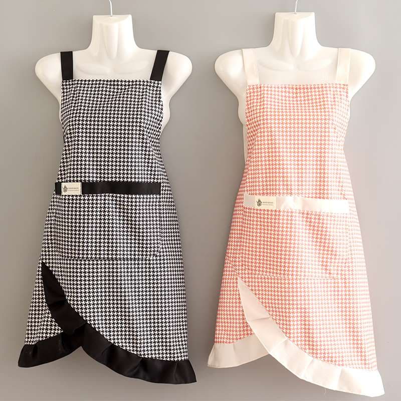 保育士 エプロン モダン 千鳥格子 ポケット付き 保育士 エプロンドレス ブラック オレンジ ブルー レッド