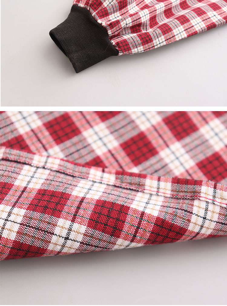 保育士 エプロン チェック柄 クマ ポケット 保育士 エプロンワンピース ブラック レッド