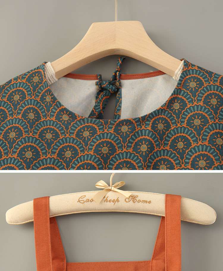 保育士 エプロンドレス 和風モダン柄 セット オレンジ ブルー