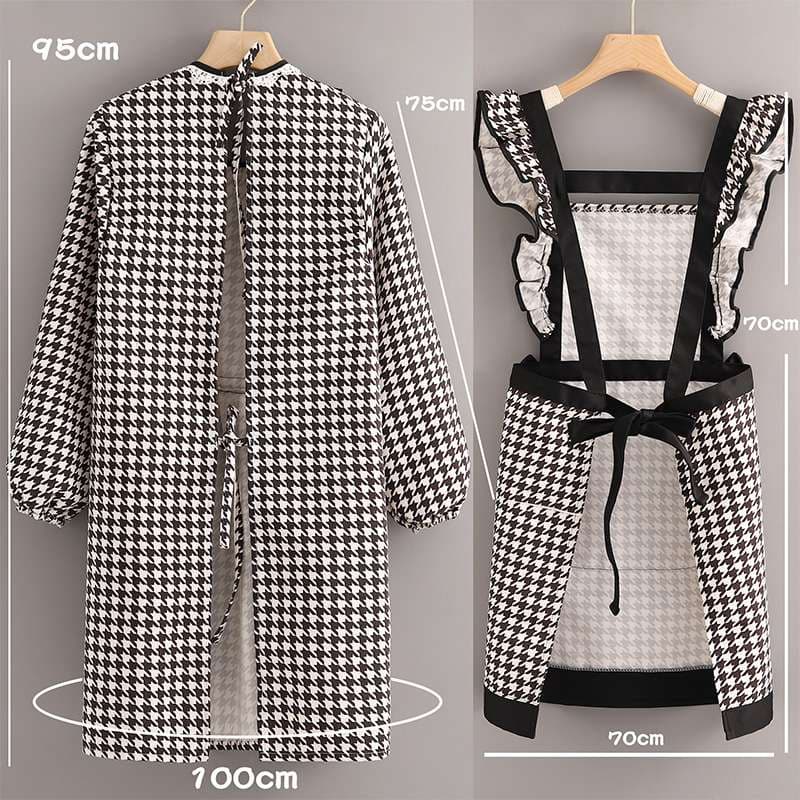 保育士 エプロン セット モノトーンハウンドトゥース柄フリル保育士 エプロン ブラック オレンジ