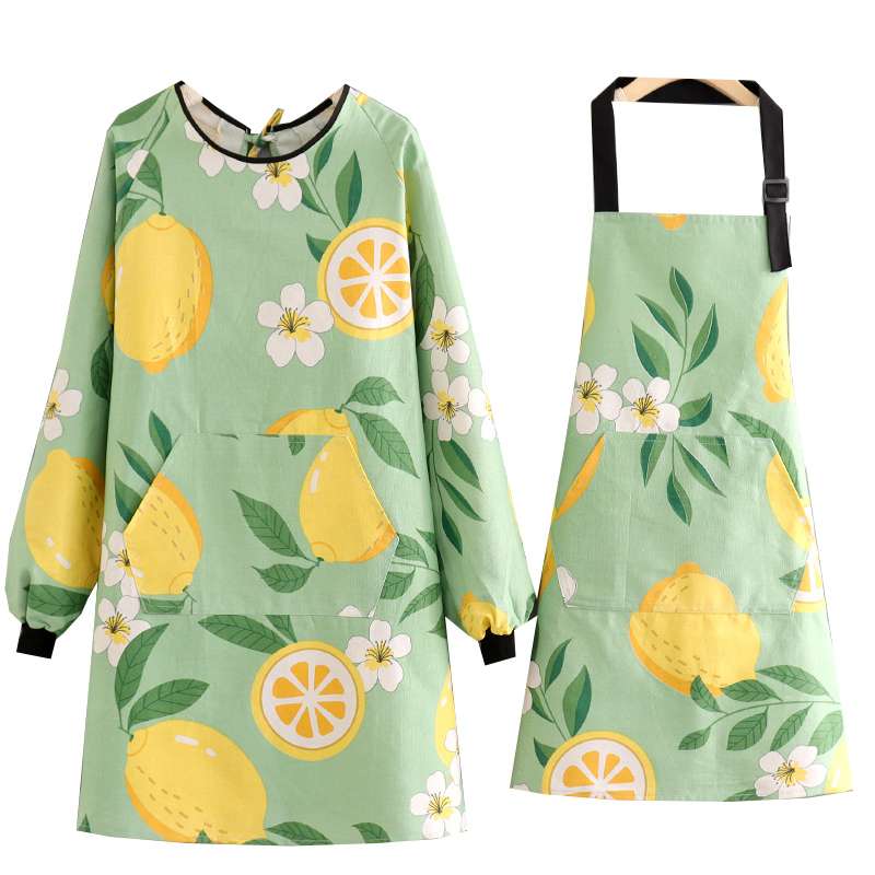 保育士 エプロン レモン柄 フルーツ フルーツガーデン 保育士 エプロンワンピース セット グリーン