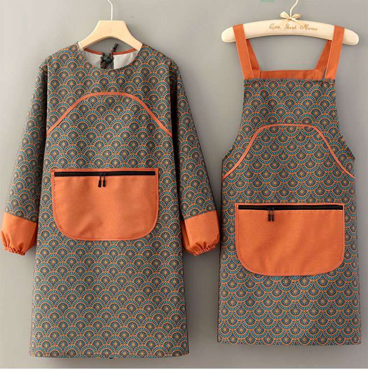保育士 エプロンドレス 和風モダン柄 セット オレンジ ブルー