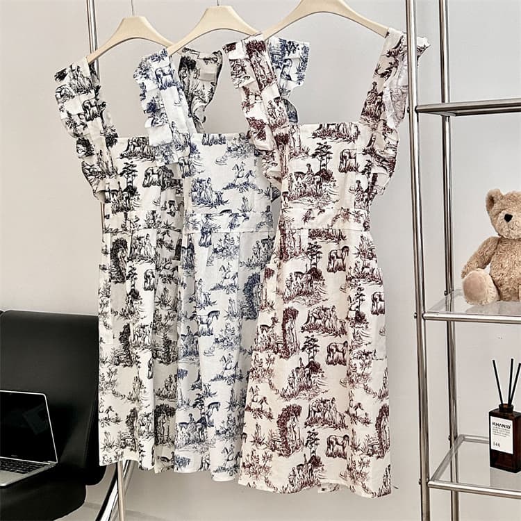 保育士 エプロン 北欧風おしゃれな袖なしフリル付きエプロン