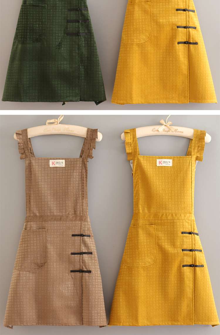 保育士 エプロン キッチン保育士 エプロン レトロ風フリル付き グリーン イエロー