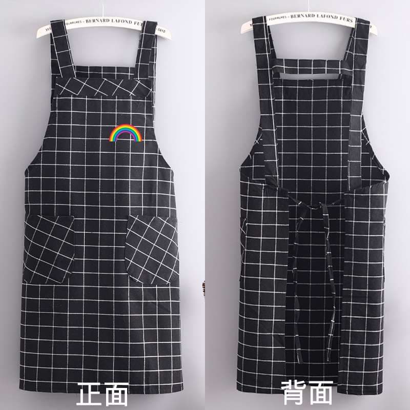 保育士 エプロン チェック柄 虹 太陽 ブラック グレー レッド