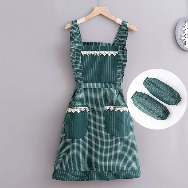 保育士 エプロン レトロ チェック柄 レース付き 保育士 エプロンドレス ポケット付き ブラウン グリーン グレー レッド