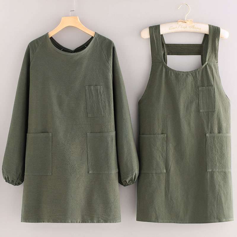 保育士 エプロン マルチポケット付き 無地 保育士 エプロンワンピース セット グリーン ピンク ブルー