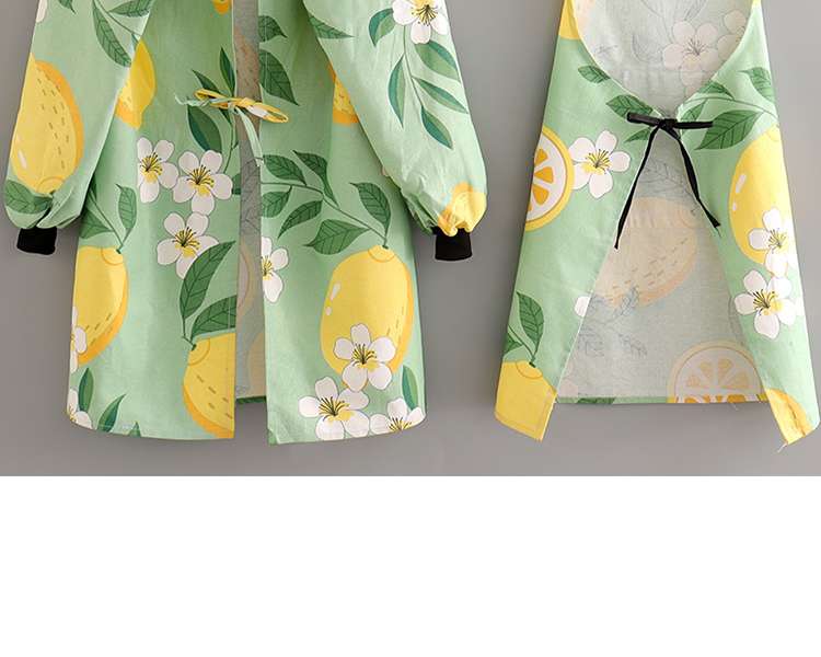保育士 エプロン レモン柄 フルーツ フルーツガーデン 保育士 エプロンワンピース セット グリーン
