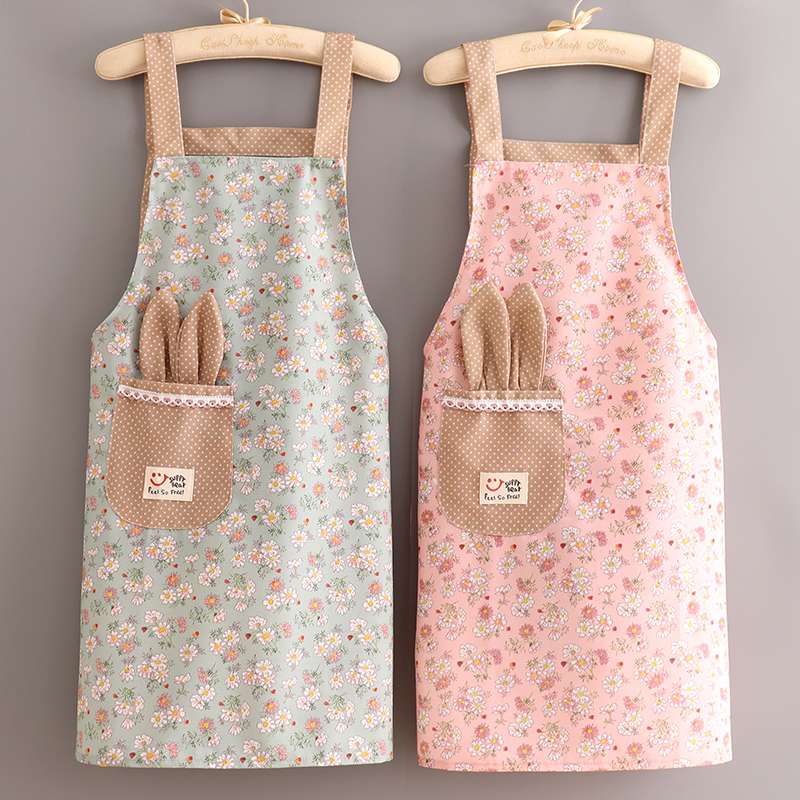 保育士 エプロン 花柄 ウサギ ポケット付き ガーリー保育士 エプロン ブルー ピンク