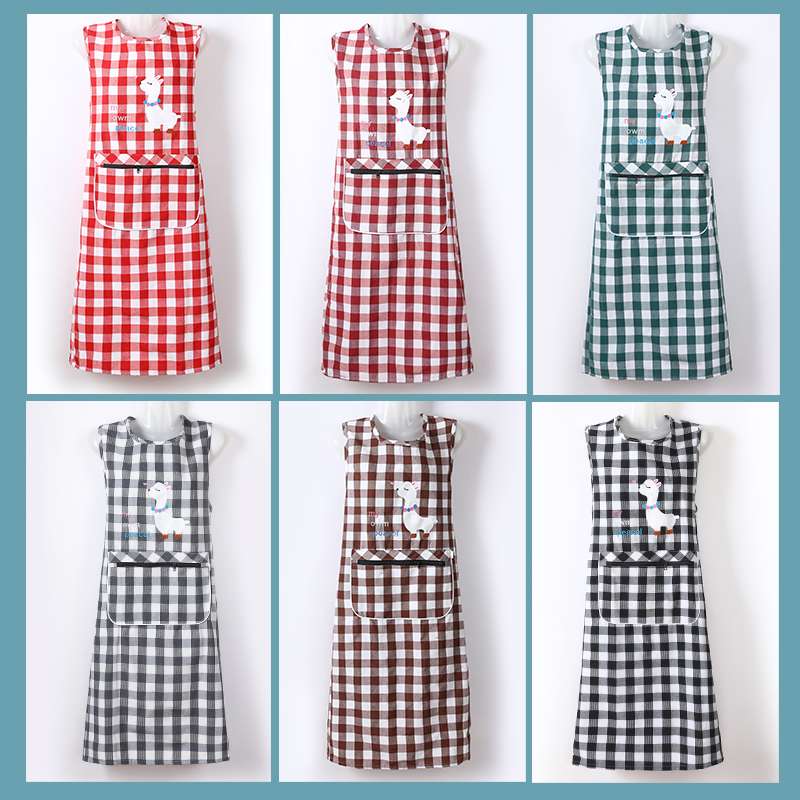 チェック柄動物アップリケ保育士 エプロンワンピース