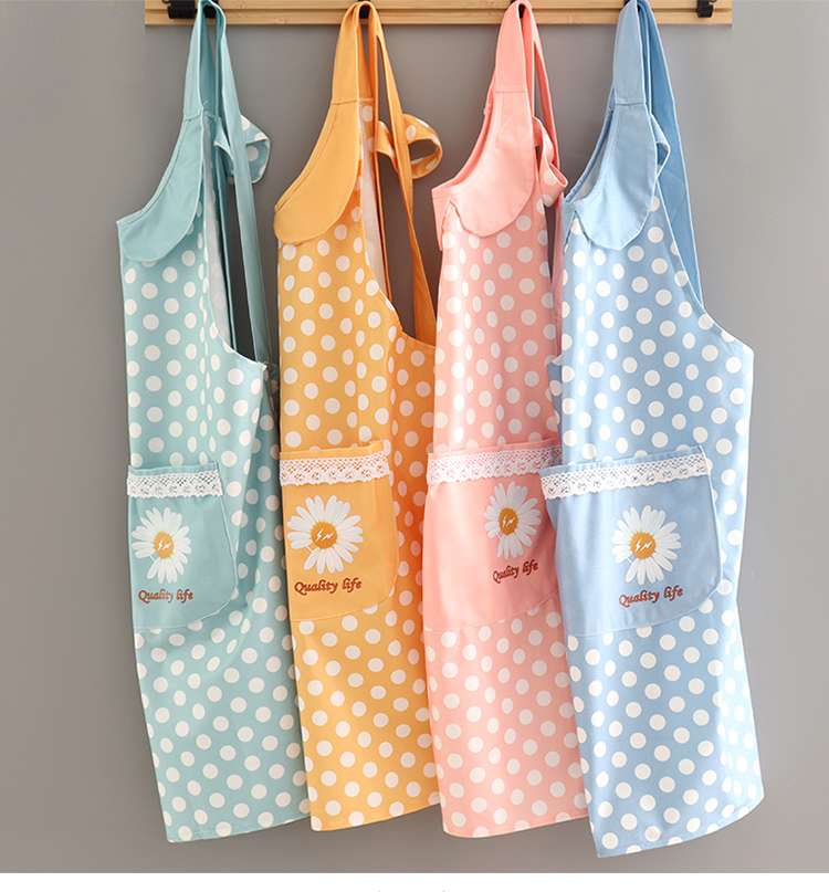 保育士 エプロン ポルカドット デイジー 水玉 花柄 保育士 エプロンドレス グリーン オレンジ ブルー ピンク