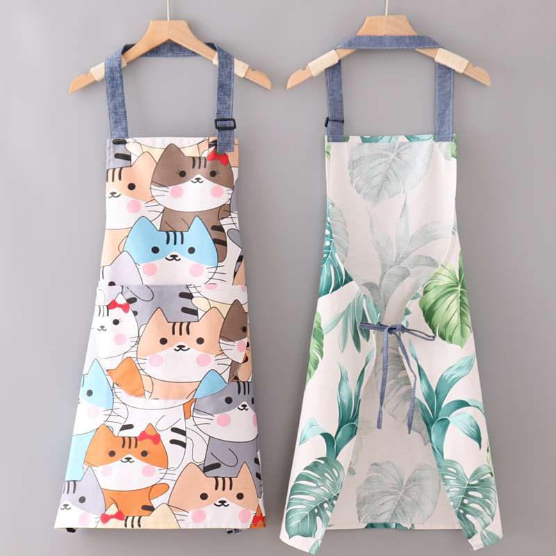 保育士 エプロン 花柄 猫 トロピカルリーフ柄 グレー グリーン ブルー