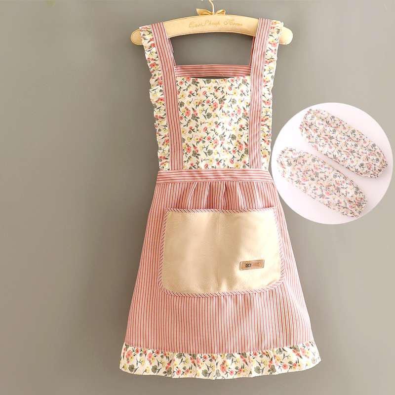 保育士 エプロン フローラルストライプ 保育士 エプロンドレス 花柄 ポケット付き グリーン ピンク