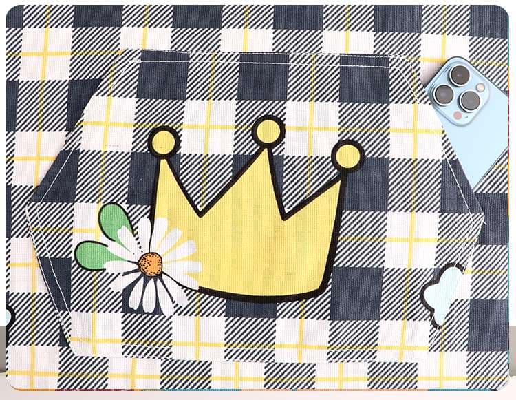 保育士 エプロン チェック フルーツ柄 キッズ 2点セット ブルー グレー