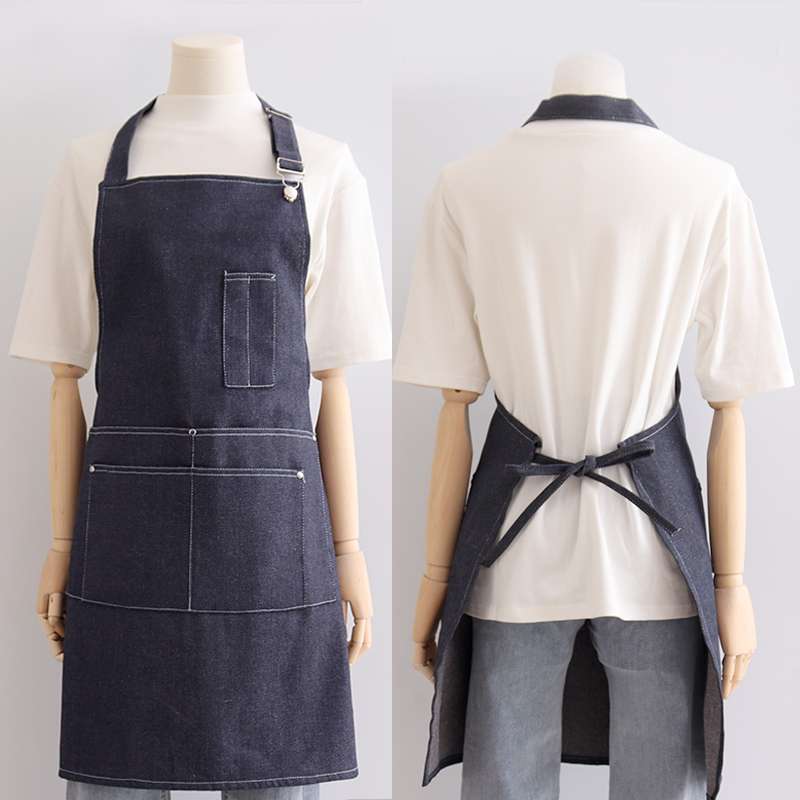 保育士 エプロン メンズ クロスバック デニム ブルー ブラック