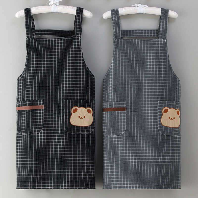 チェック柄くまさん刺繍保育士 エプロンワンピース