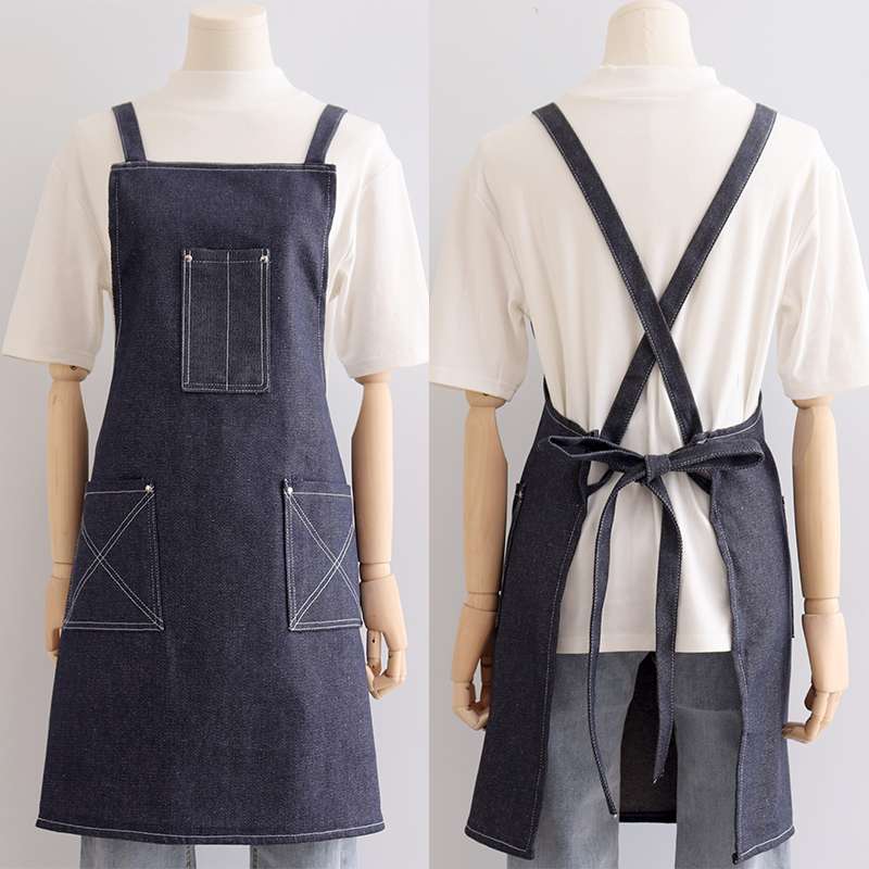 保育士 エプロン メンズ クロスバック デニム ブルー ブラック