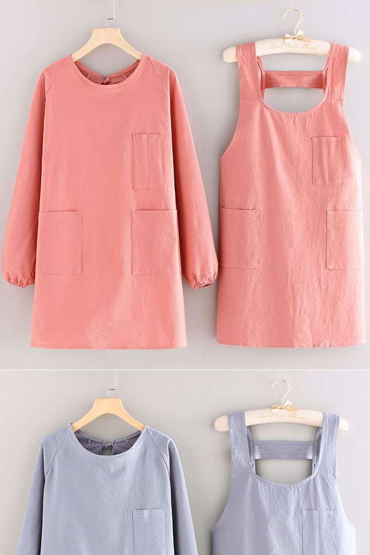 保育士 エプロン マルチポケット付き 無地 保育士 エプロンワンピース セット グリーン ピンク ブルー