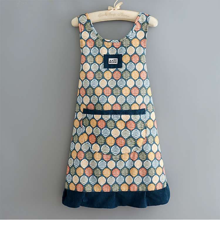 保育士 エプロン 北欧風リーフ柄 保育士 エプロンドレス ブルー グレー ピンク